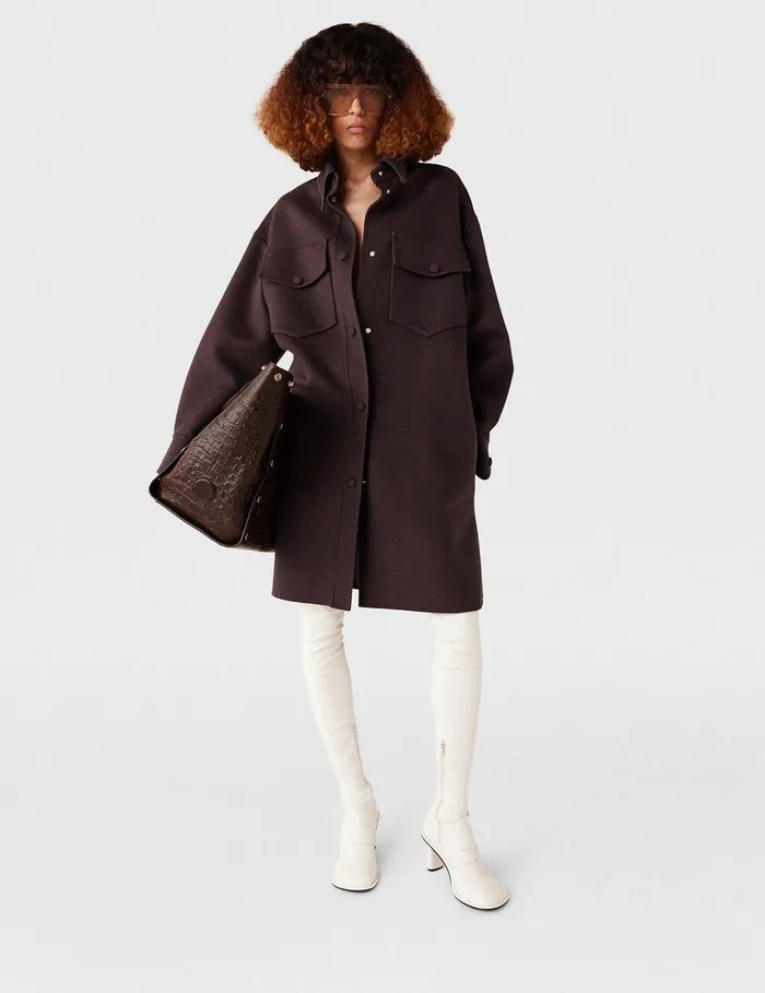 Stella McCartney Coats And Jackets Women DoubleFaced LongSleeve Shirt Chocolate Brown Stella McCartney Coats And Jackets Women DoubleFaced LongSleeve Shirt Chocolate Brown