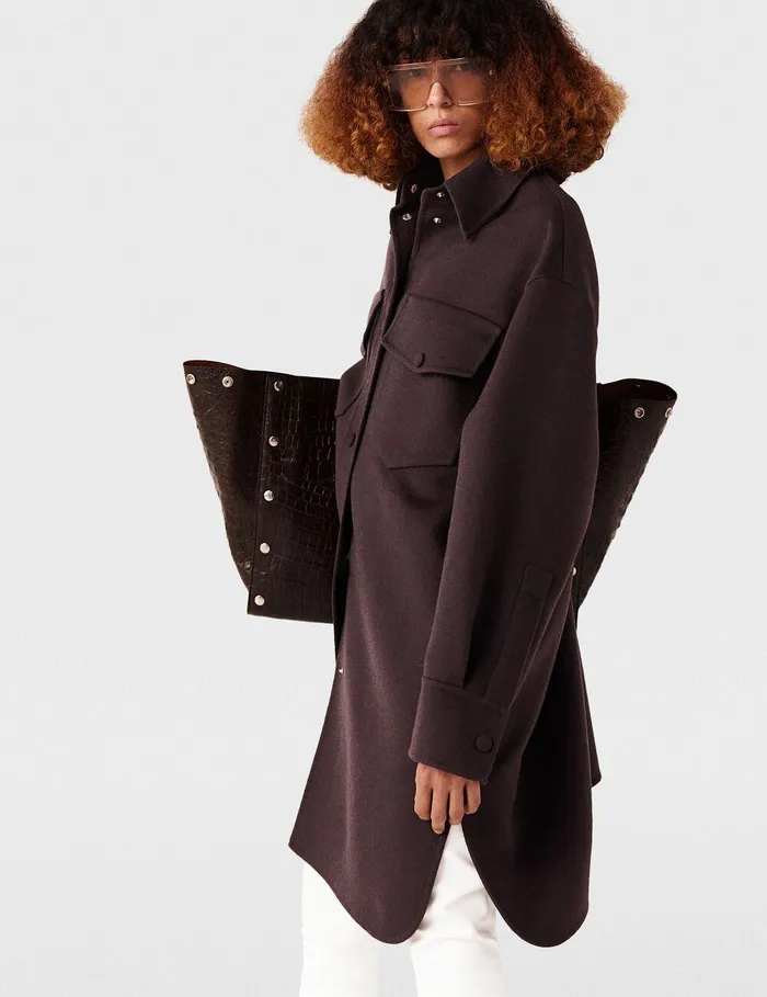 Stella McCartney Coats And Jackets Women DoubleFaced LongSleeve Shirt Chocolate Brown Stella McCartney Coats And Jackets Women DoubleFaced LongSleeve Shirt Chocolate Brown