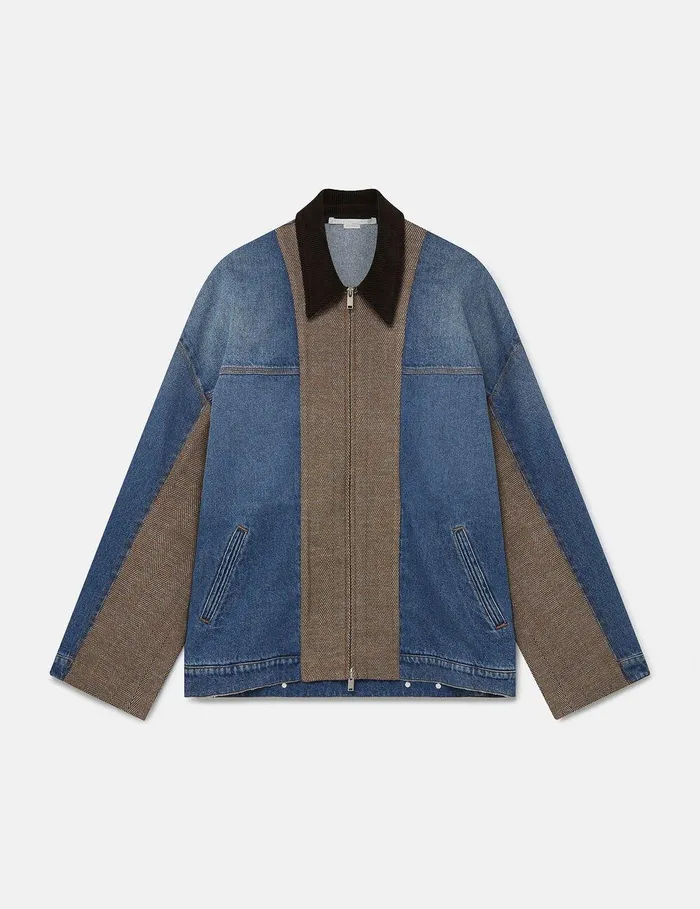 Stella McCartney Coats And Jackets Women Hybrid Panel Denim Barn Jacket Beige Tweed And Blue Denim Stella McCartney Coats And Jackets Women Hybrid Panel Denim Barn Jacket Beige Tweed And Blue Denim