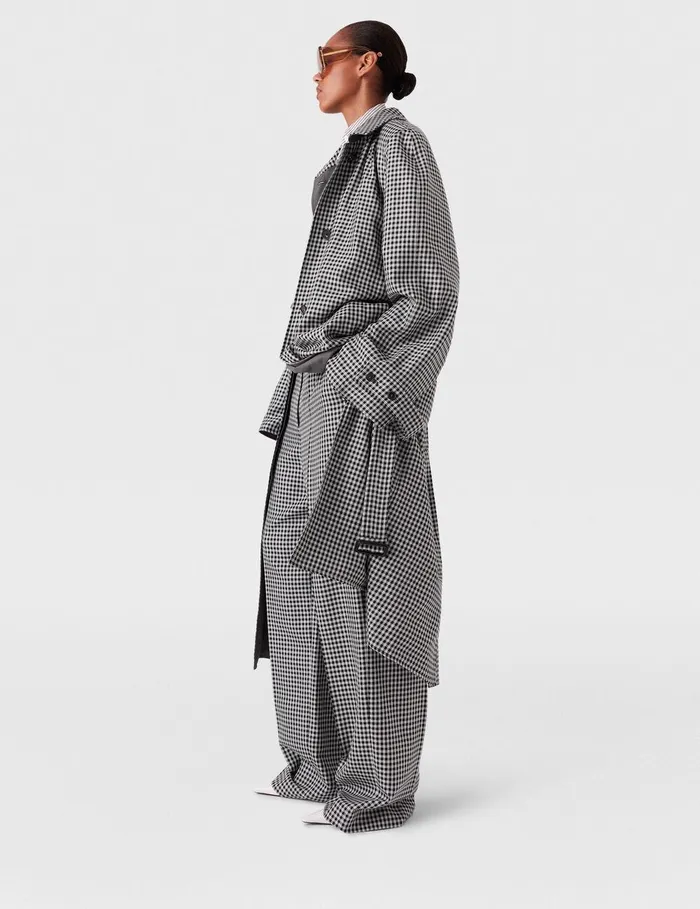 Stella McCartney Coats And Jackets Women Oversized Check Belted Trench Coat Cream And Black Stella McCartney Coats And Jackets Women Oversized Check Belted Trench Coat Cream And Black