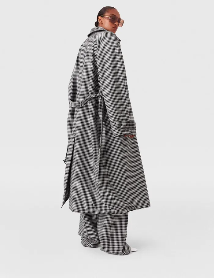 Stella McCartney Coats And Jackets Women Oversized Check Belted Trench Coat Cream And Black Stella McCartney Coats And Jackets Women Oversized Check Belted Trench Coat Cream And Black