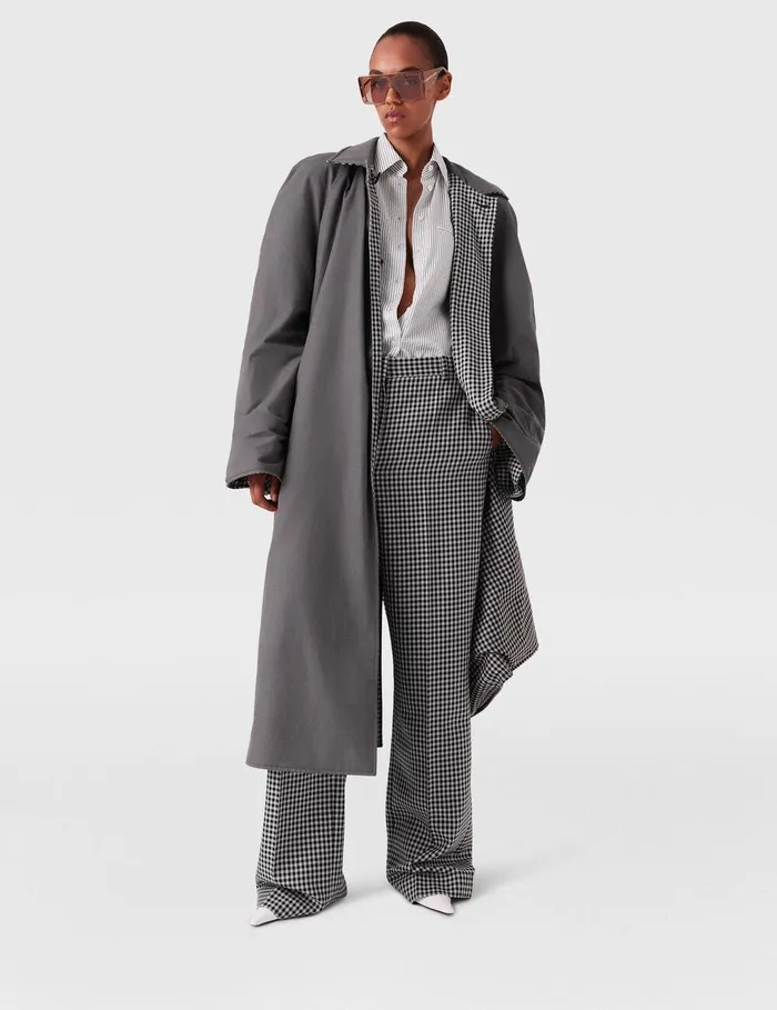 Stella McCartney Coats And Jackets Women Oversized Check Belted Trench Coat Cream And Black Stella McCartney Coats And Jackets Women Oversized Check Belted Trench Coat Cream And Black