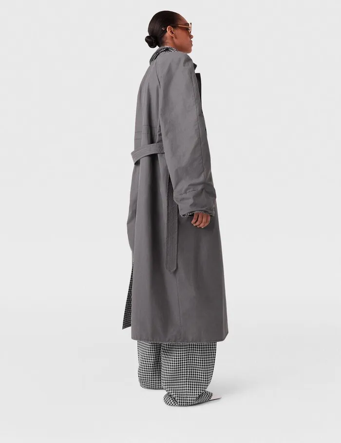 Stella McCartney Coats And Jackets Women Oversized Check Belted Trench Coat Cream And Black Stella McCartney Coats And Jackets Women Oversized Check Belted Trench Coat Cream And Black