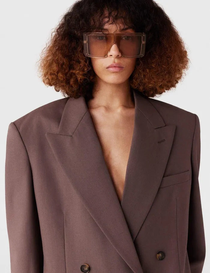 Stella McCartney Coats And Jackets Women Oversized DoubleBreasted Blazer Taupe Brown Stella McCartney Coats And Jackets Women Oversized DoubleBreasted Blazer Taupe Brown
