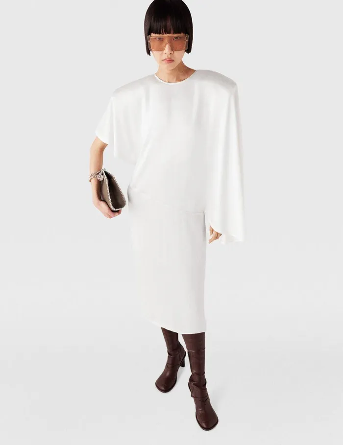 Stella McCartney Dresses Women Strong Shoulder Asymmetric Midi Dress Pure White Stella McCartney Dresses Women Strong Shoulder Asymmetric Midi Dress Pure White