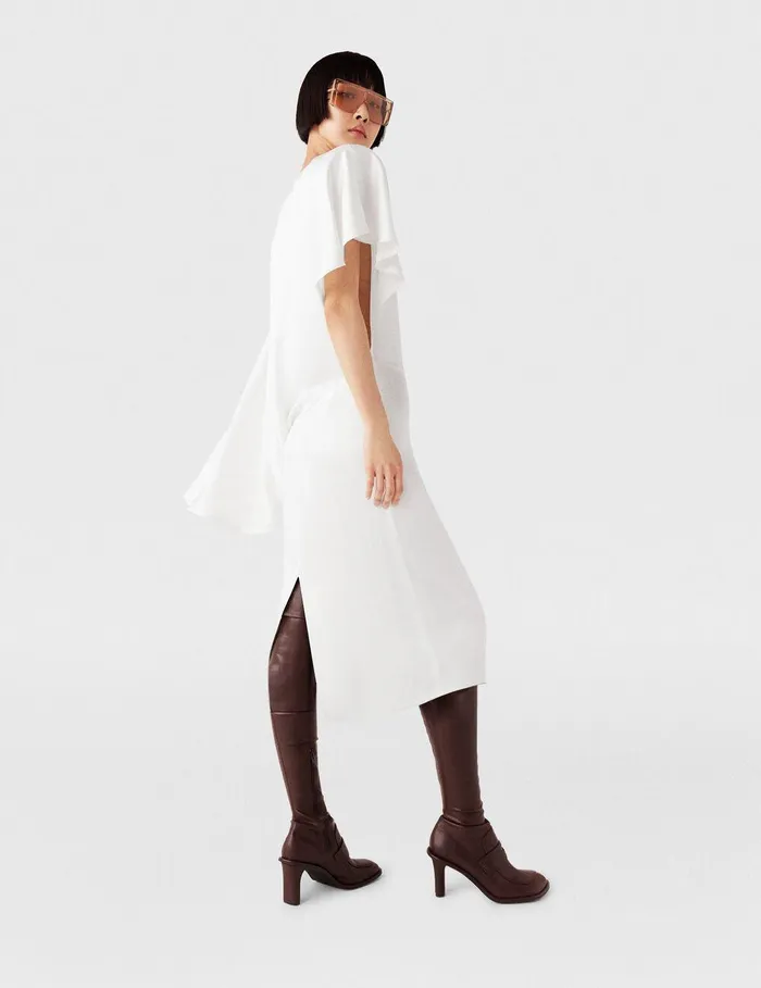 Stella McCartney Dresses Women Strong Shoulder Asymmetric Midi Dress Pure White Stella McCartney Dresses Women Strong Shoulder Asymmetric Midi Dress Pure White