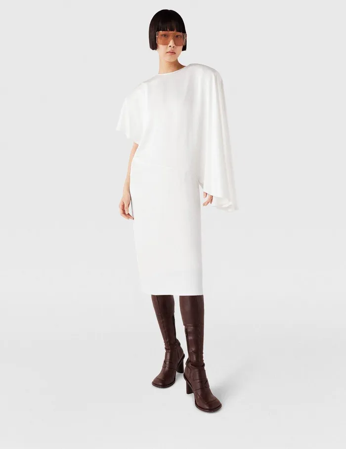 Stella McCartney Dresses Women Strong Shoulder Asymmetric Midi Dress Pure White Stella McCartney Dresses Women Strong Shoulder Asymmetric Midi Dress Pure White