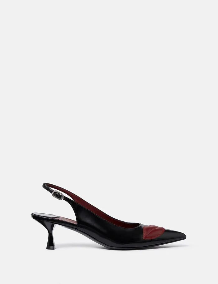 Stella McCartney Heels Women Elsa Lip Appliqu Kitten Heels Pitch Black