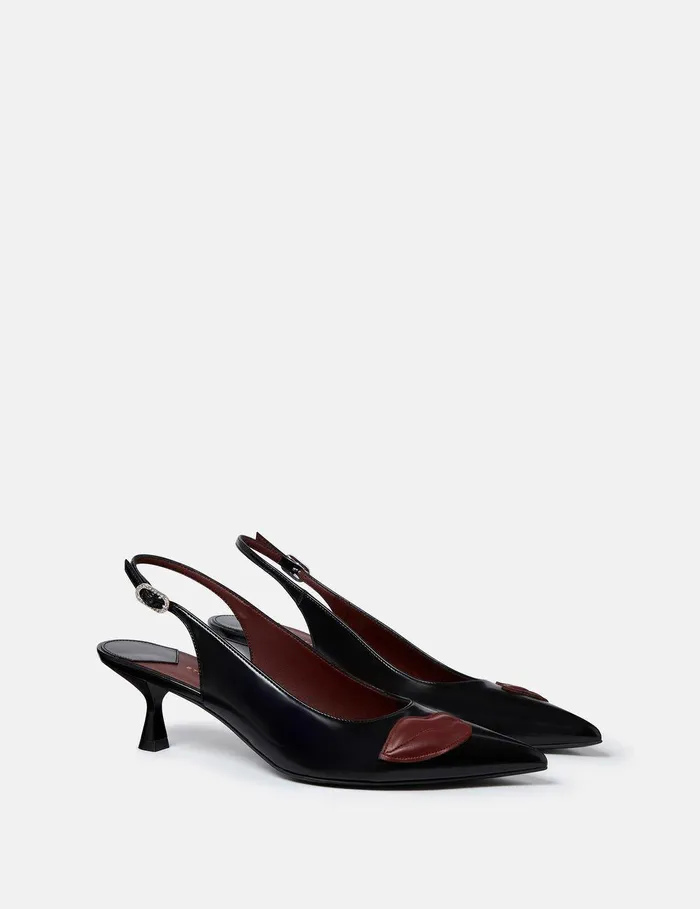 Stella McCartney Heels Women Elsa Lip Appliqu Kitten Heels Pitch Black Stella McCartney Heels Women Elsa Lip Appliqu Kitten Heels Pitch Black