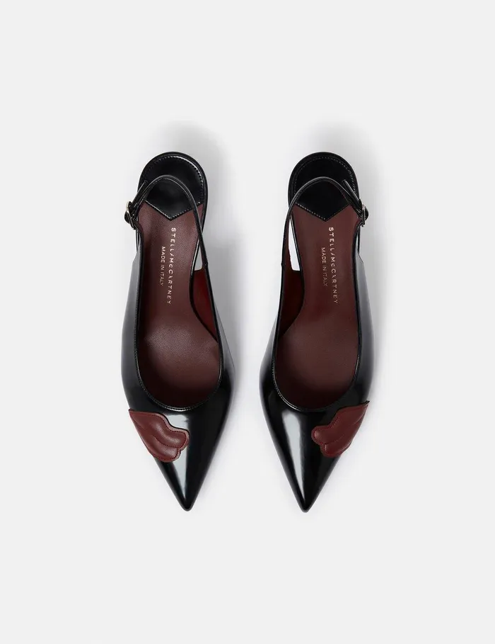 Stella McCartney Heels Women Elsa Lip Appliqu Kitten Heels Pitch Black Stella McCartney Heels Women Elsa Lip Appliqu Kitten Heels Pitch Black