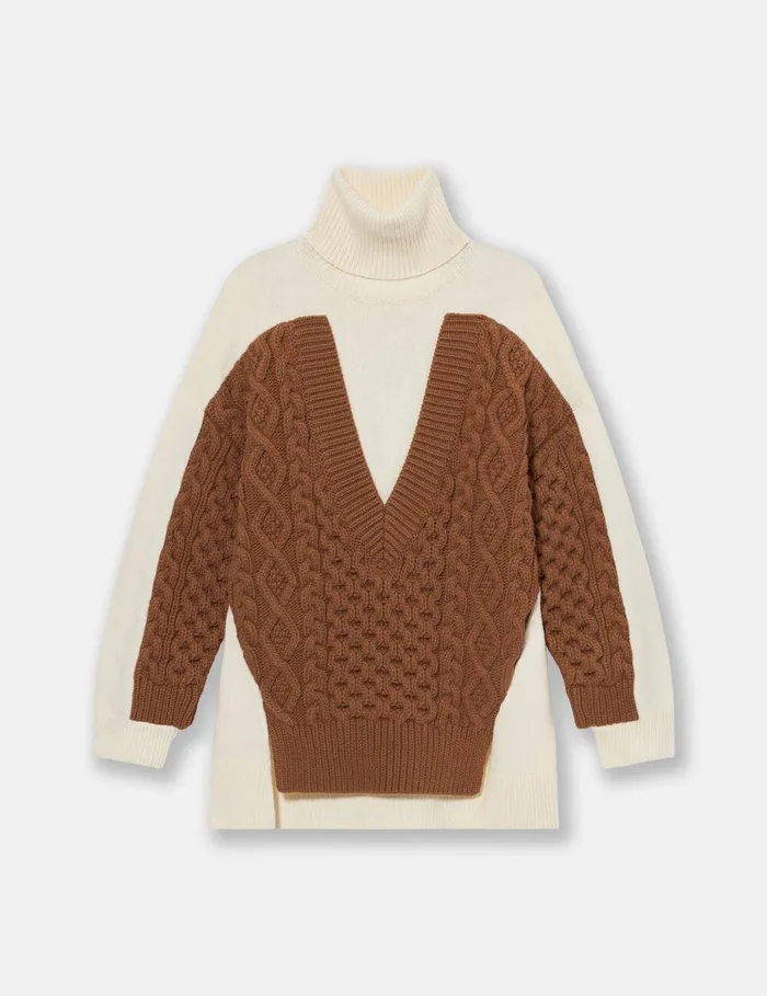 Stella McCartney Knitwear Women Hybrid Panel Turtleneck Jumper Brown And White