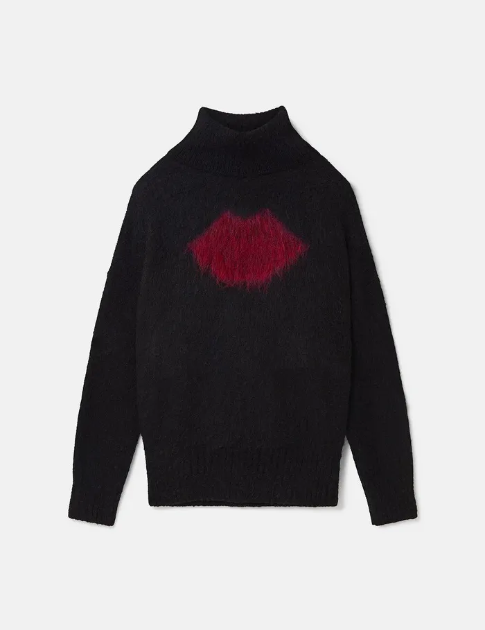 Stella McCartney Knitwear Women Lips Graphic LongSleeve Turtleneck Jumper Black Stella McCartney Knitwear Women Lips Graphic LongSleeve Turtleneck Jumper Black