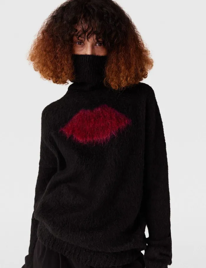 Stella McCartney Knitwear Women Lips Graphic LongSleeve Turtleneck Jumper Black Stella McCartney Knitwear Women Lips Graphic LongSleeve Turtleneck Jumper Black