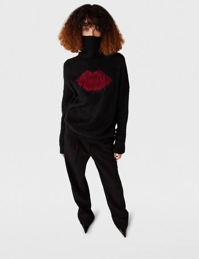 Stella McCartney Knitwear Women Lips Graphic LongSleeve Turtleneck Jumper Black Stella McCartney Knitwear Women Lips Graphic LongSleeve Turtleneck Jumper Black