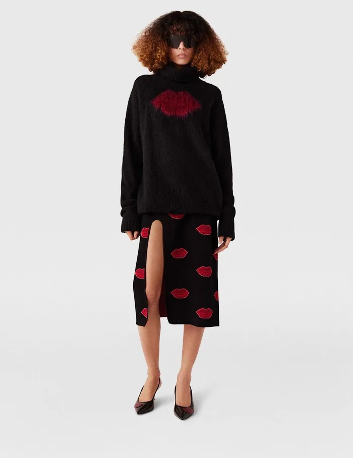 Stella McCartney Knitwear Women Lips Graphic LongSleeve Turtleneck Jumper Black Stella McCartney Knitwear Women Lips Graphic LongSleeve Turtleneck Jumper Black