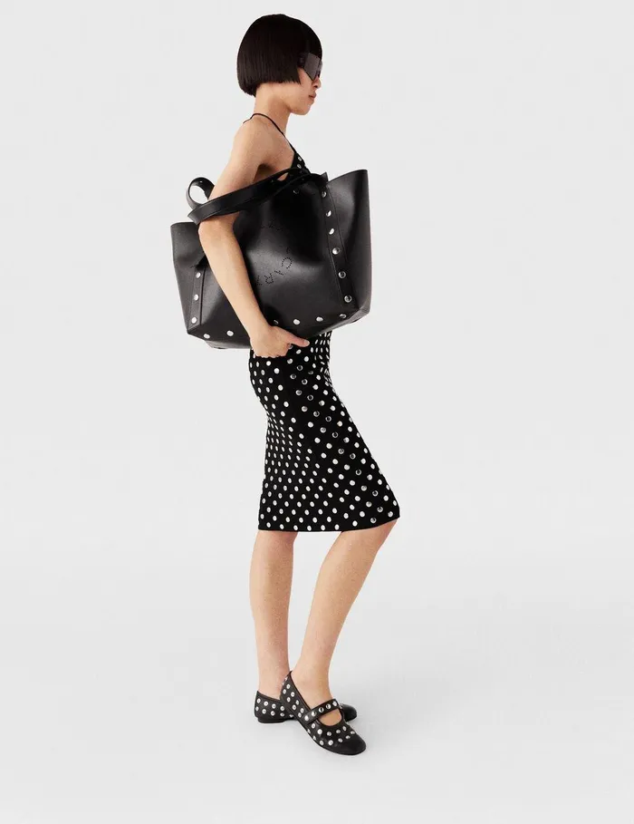 Stella McCartney Logo Bag Women Stella Studs Large Tote Bag Pitch Black