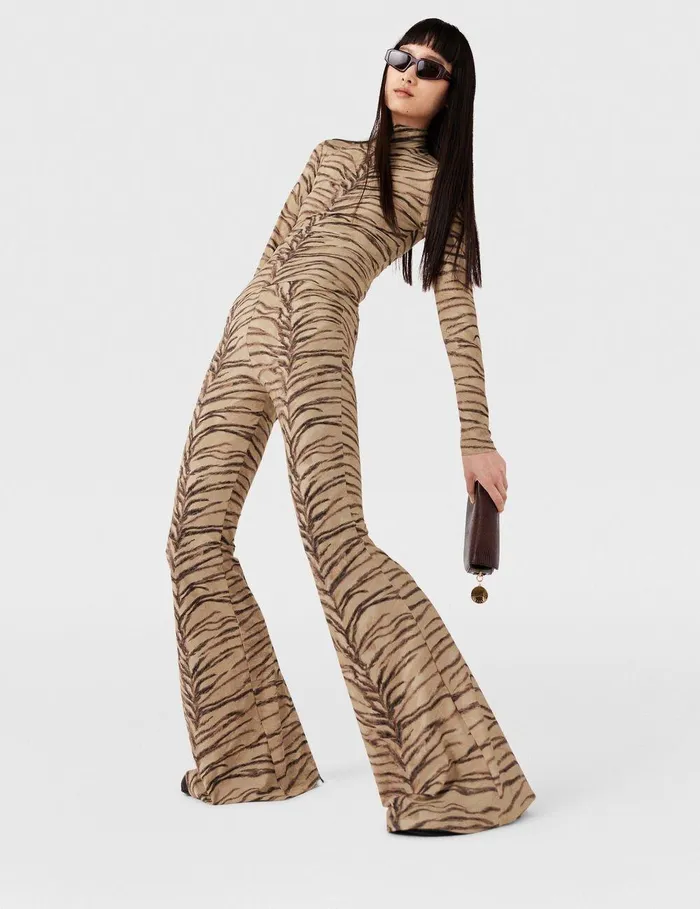 Stella McCartney Pants And Shorts Women Tiger Print HighRise Flared Pants Natural Tiger Print Stella McCartney Pants And Shorts Women Tiger Print HighRise Flared Pants Natural Tiger Print