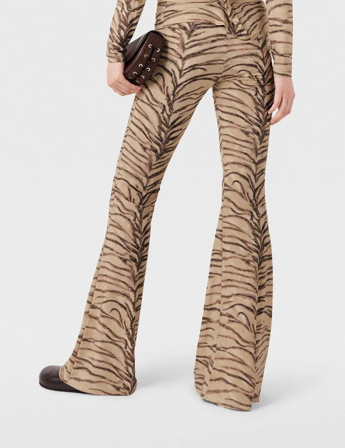 Stella McCartney Pants And Shorts Women Tiger Print HighRise Flared Pants Natural Tiger Print Stella McCartney Pants And Shorts Women Tiger Print HighRise Flared Pants Natural Tiger Print