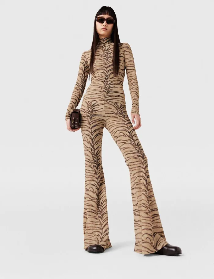 Stella McCartney Pants And Shorts Women Tiger Print HighRise Flared Pants Natural Tiger Print Stella McCartney Pants And Shorts Women Tiger Print HighRise Flared Pants Natural Tiger Print