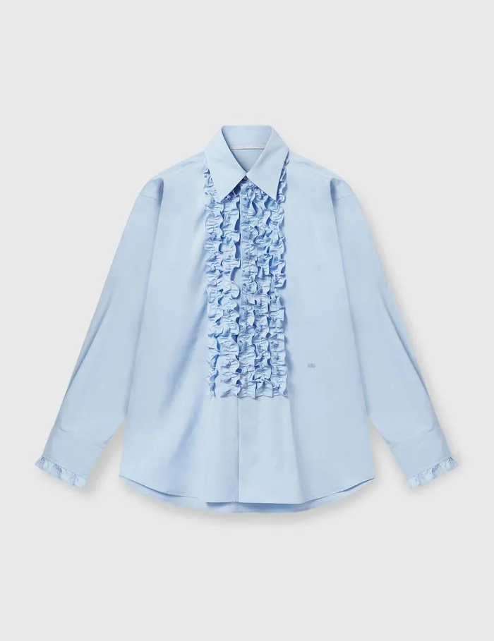 Stella McCartney Shirts And Tops Women Ruffled Panel Oxford Shirt Sky Blue