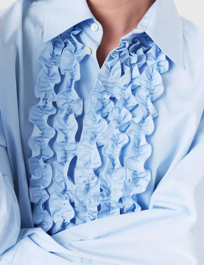 Stella McCartney Shirts And Tops Women Ruffled Panel Oxford Shirt Sky Blue Stella McCartney Shirts And Tops Women Ruffled Panel Oxford Shirt Sky Blue