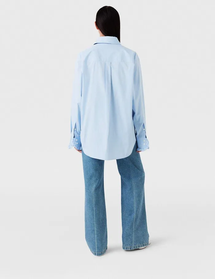 Stella McCartney Shirts And Tops Women Ruffled Panel Oxford Shirt Sky Blue Stella McCartney Shirts And Tops Women Ruffled Panel Oxford Shirt Sky Blue