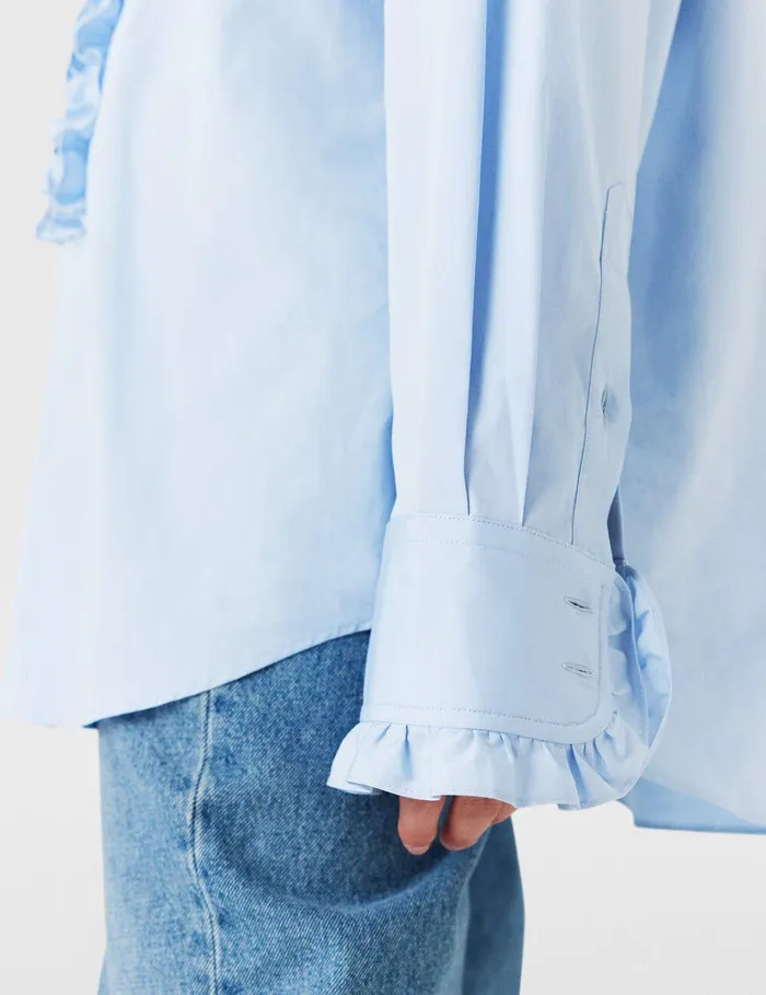 Stella McCartney Shirts And Tops Women Ruffled Panel Oxford Shirt Sky Blue Stella McCartney Shirts And Tops Women Ruffled Panel Oxford Shirt Sky Blue