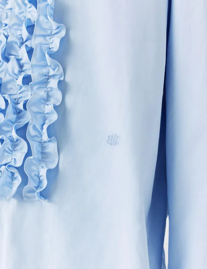 Stella McCartney Shirts And Tops Women Ruffled Panel Oxford Shirt Sky Blue Stella McCartney Shirts And Tops Women Ruffled Panel Oxford Shirt Sky Blue