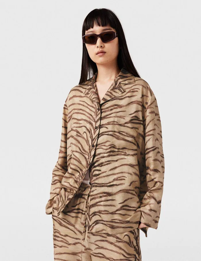 Stella McCartney Shirts And Tops Women Tiger Print WideSleeve Shirt Natural Tiger Print Stella McCartney Shirts And Tops Women Tiger Print WideSleeve Shirt Natural Tiger Print