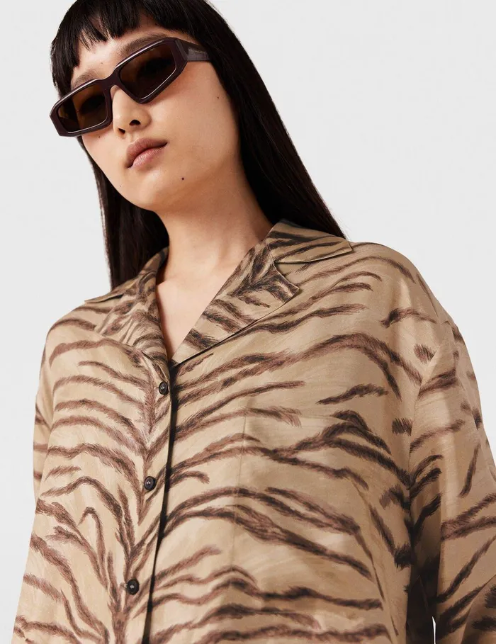 Stella McCartney Shirts And Tops Women Tiger Print WideSleeve Shirt Natural Tiger Print Stella McCartney Shirts And Tops Women Tiger Print WideSleeve Shirt Natural Tiger Print