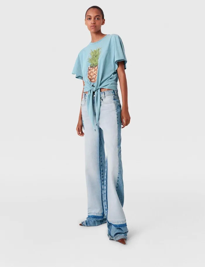Stella McCartney Sweatshirts And TShirts Women Pineapple Tiefront Cotton TShirt Washed Light Blue Stella McCartney Sweatshirts And TShirts Women Pineapple Tiefront Cotton TShirt Washed Light Blue