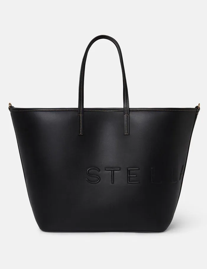 Stella McCartney TopHandle Bags Women Logo Monochrome Large Tote Bag Pitch Black Stella McCartney TopHandle Bags Women Logo Monochrome Large Tote Bag Pitch Black