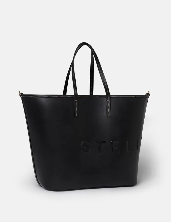Stella McCartney TopHandle Bags Women Logo Monochrome Large Tote Bag Pitch Black Stella McCartney TopHandle Bags Women Logo Monochrome Large Tote Bag Pitch Black