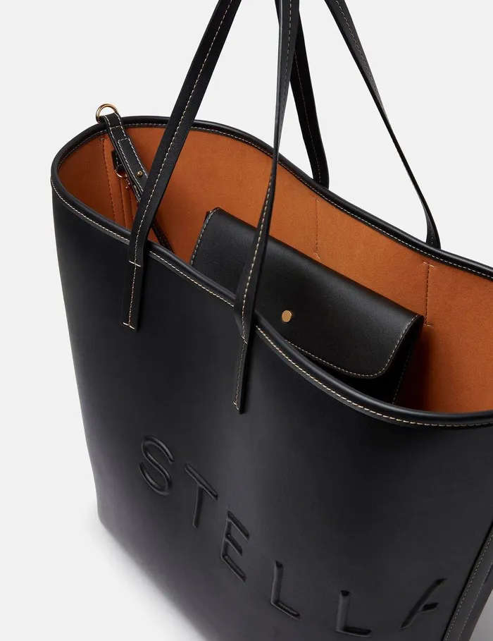 Stella McCartney TopHandle Bags Women Logo Monochrome Large Tote Bag Pitch Black Stella McCartney TopHandle Bags Women Logo Monochrome Large Tote Bag Pitch Black