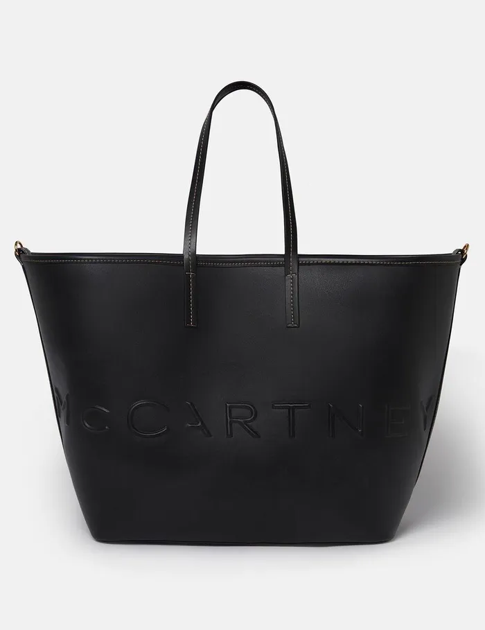 Stella McCartney TopHandle Bags Women Logo Monochrome Large Tote Bag Pitch Black Stella McCartney TopHandle Bags Women Logo Monochrome Large Tote Bag Pitch Black