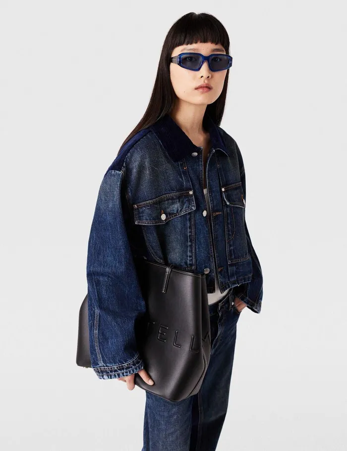Stella McCartney TopHandle Bags Women Logo Monochrome Large Tote Bag Pitch Black Stella McCartney TopHandle Bags Women Logo Monochrome Large Tote Bag Pitch Black