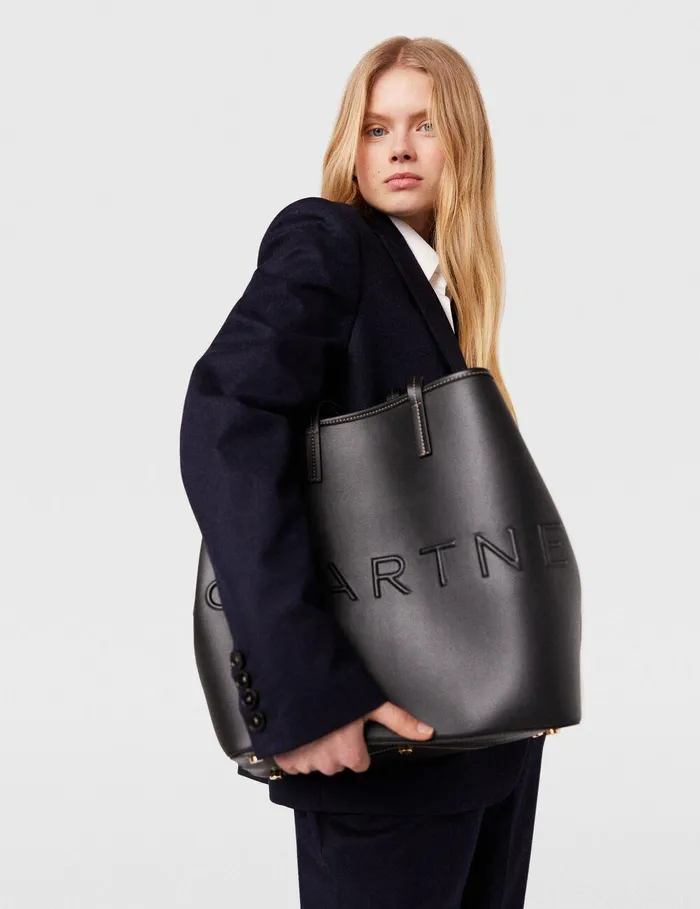 Stella McCartney TopHandle Bags Women Logo Monochrome Large Tote Bag Pitch Black Stella McCartney TopHandle Bags Women Logo Monochrome Large Tote Bag Pitch Black