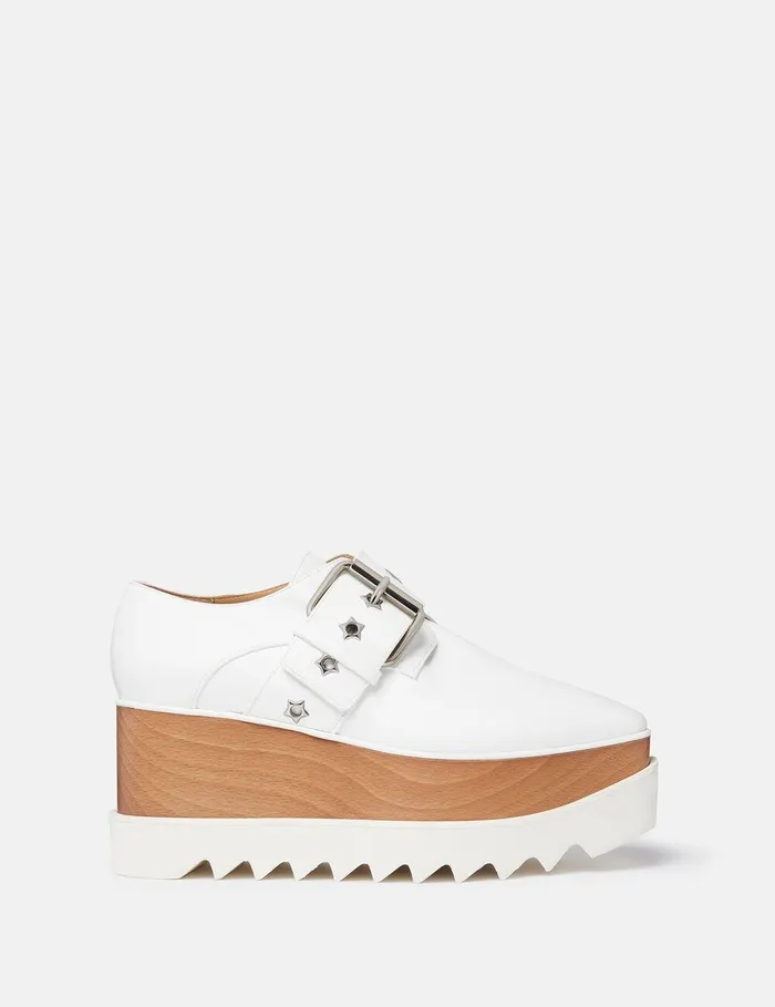 Stella McCartney Wedges Women Elyse StarStudded Buckle Platform Shoes Pure White