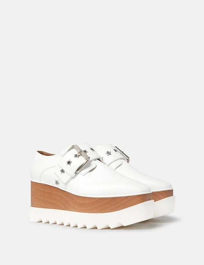 Stella McCartney Wedges Women Elyse StarStudded Buckle Platform Shoes Pure White Stella McCartney Wedges Women Elyse StarStudded Buckle Platform Shoes Pure White