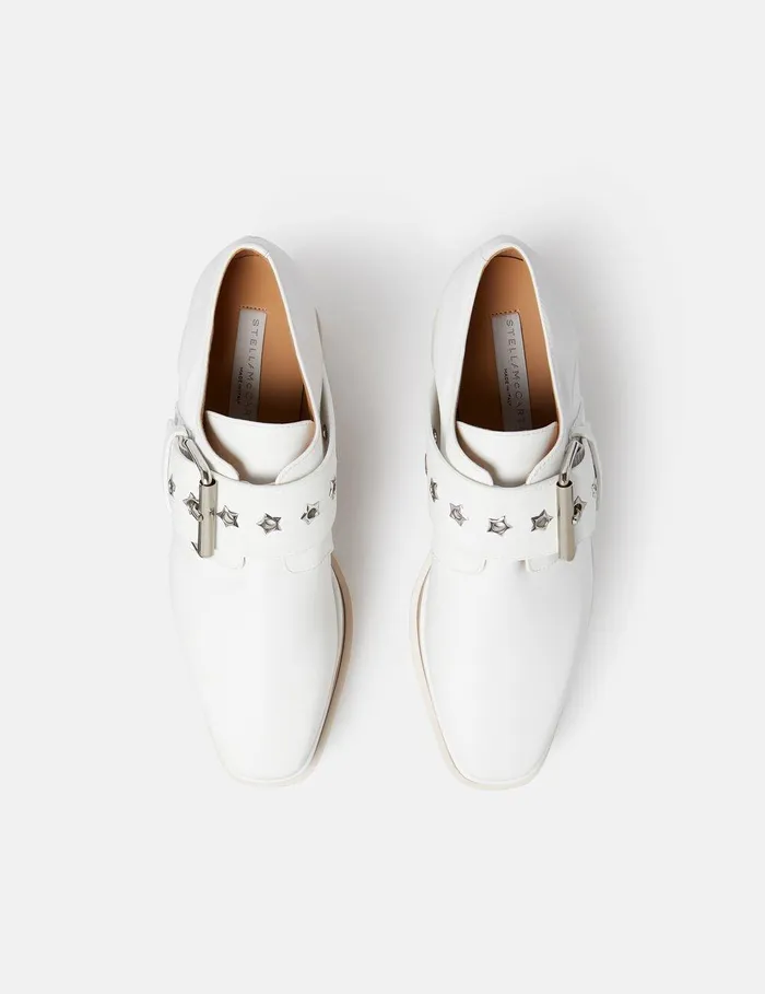 Stella McCartney Wedges Women Elyse StarStudded Buckle Platform Shoes Pure White Stella McCartney Wedges Women Elyse StarStudded Buckle Platform Shoes Pure White