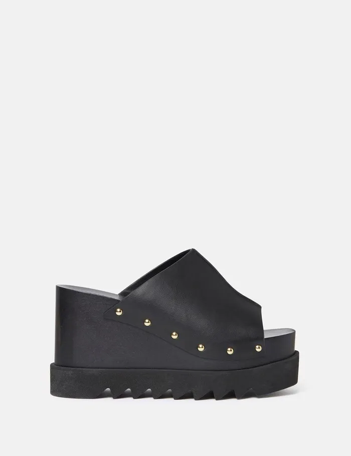 Stella McCartney Wedges Women Elyse Studded Slide Wedge Sandals Black