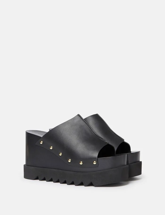 Stella McCartney Wedges Women Elyse Studded Slide Wedge Sandals Black Stella McCartney Wedges Women Elyse Studded Slide Wedge Sandals Black