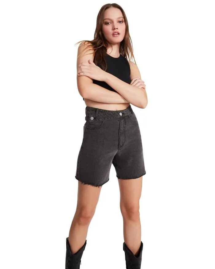 Steve Madden A Line Denim Shorts Black Womens Bottoms