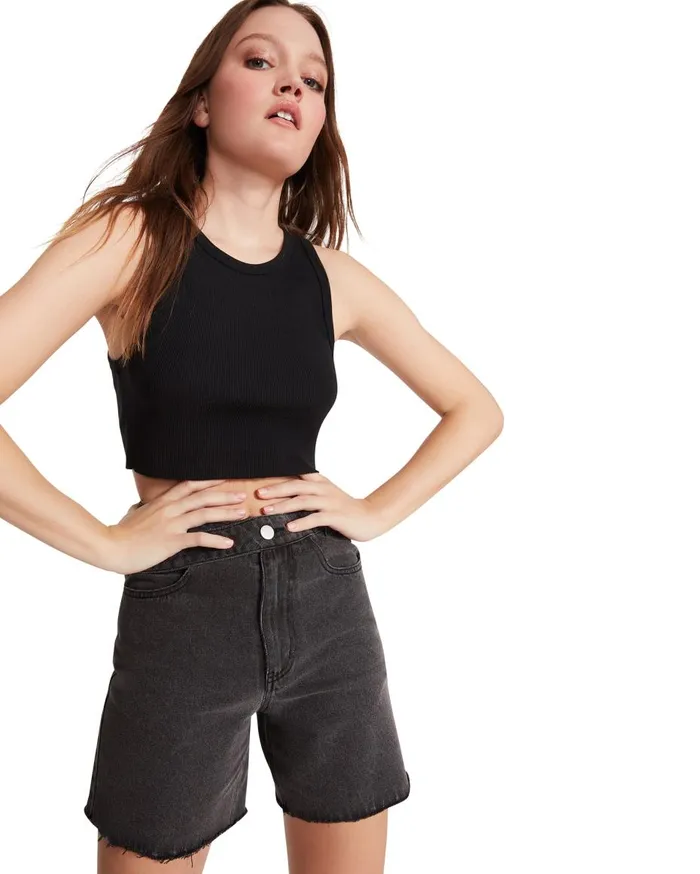 Steve Madden A Line Denim Shorts Black Womens Bottoms Steve Madden A Line Denim Shorts Black Womens Bottoms