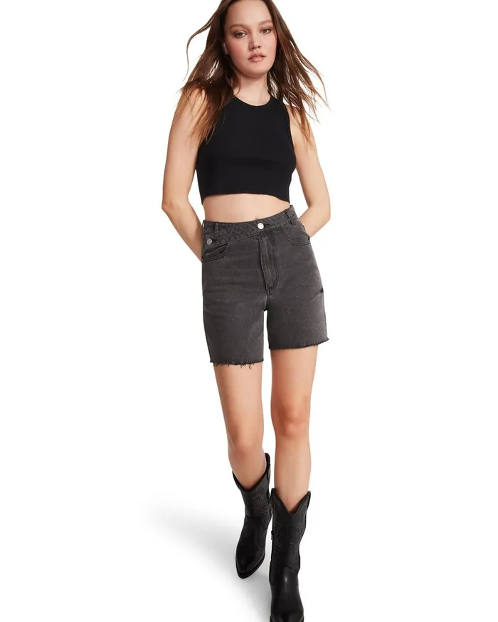 Steve Madden A Line Denim Shorts Black Womens Bottoms Steve Madden A Line Denim Shorts Black Womens Bottoms