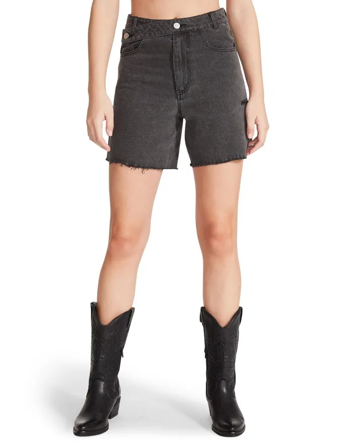 Steve Madden A Line Denim Shorts Black Womens Bottoms Steve Madden A Line Denim Shorts Black Womens Bottoms