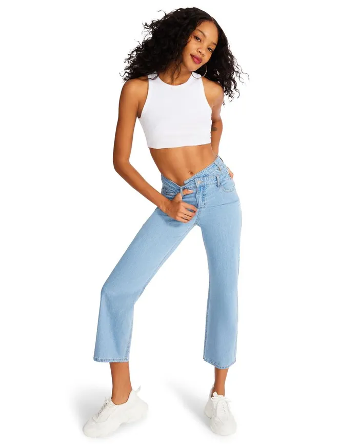 Steve Madden Asymmetrical Boyfriend Jean Denim Fabric Womens Bottoms Steve Madden Asymmetrical Boyfriend Jean Denim Fabric Womens Bottoms