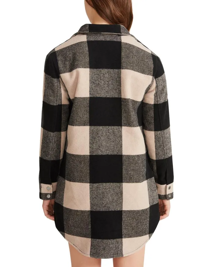 Steve Madden Eldridge Plaid Coat Lt Taupe Womens Jackets and Coats