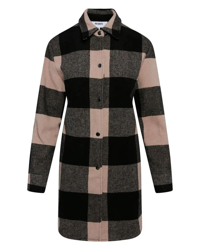 Steve Madden Eldridge Plaid Coat Lt Taupe Womens Jackets and Coats