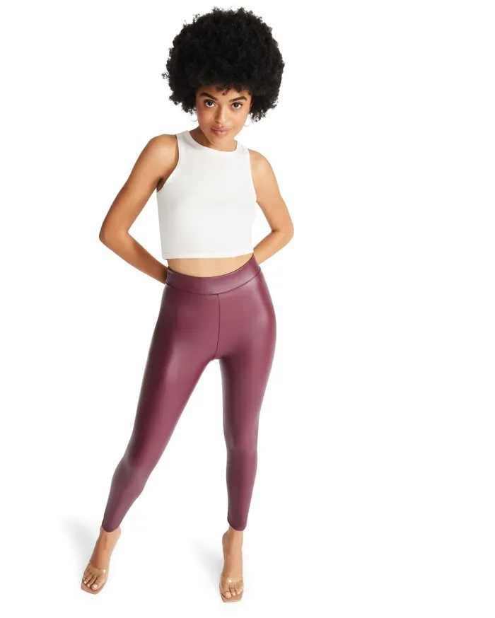 Steve Madden Faux Leather Leggings Burgundy Womens Bottoms